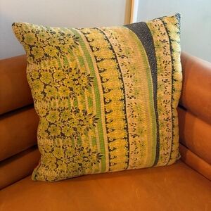 NWT Vintage One Of A Kind Sari Kantha Pillow-18in Yellow/Black